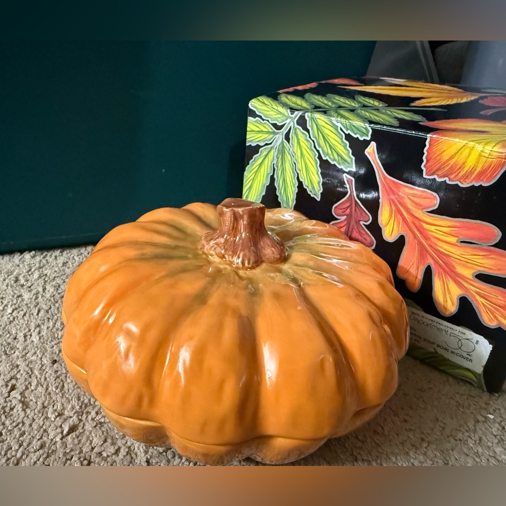 Department 56 Harvest Pumpkin Soup‎ Bowl w Lid Hand Painted Fall Decor 33379